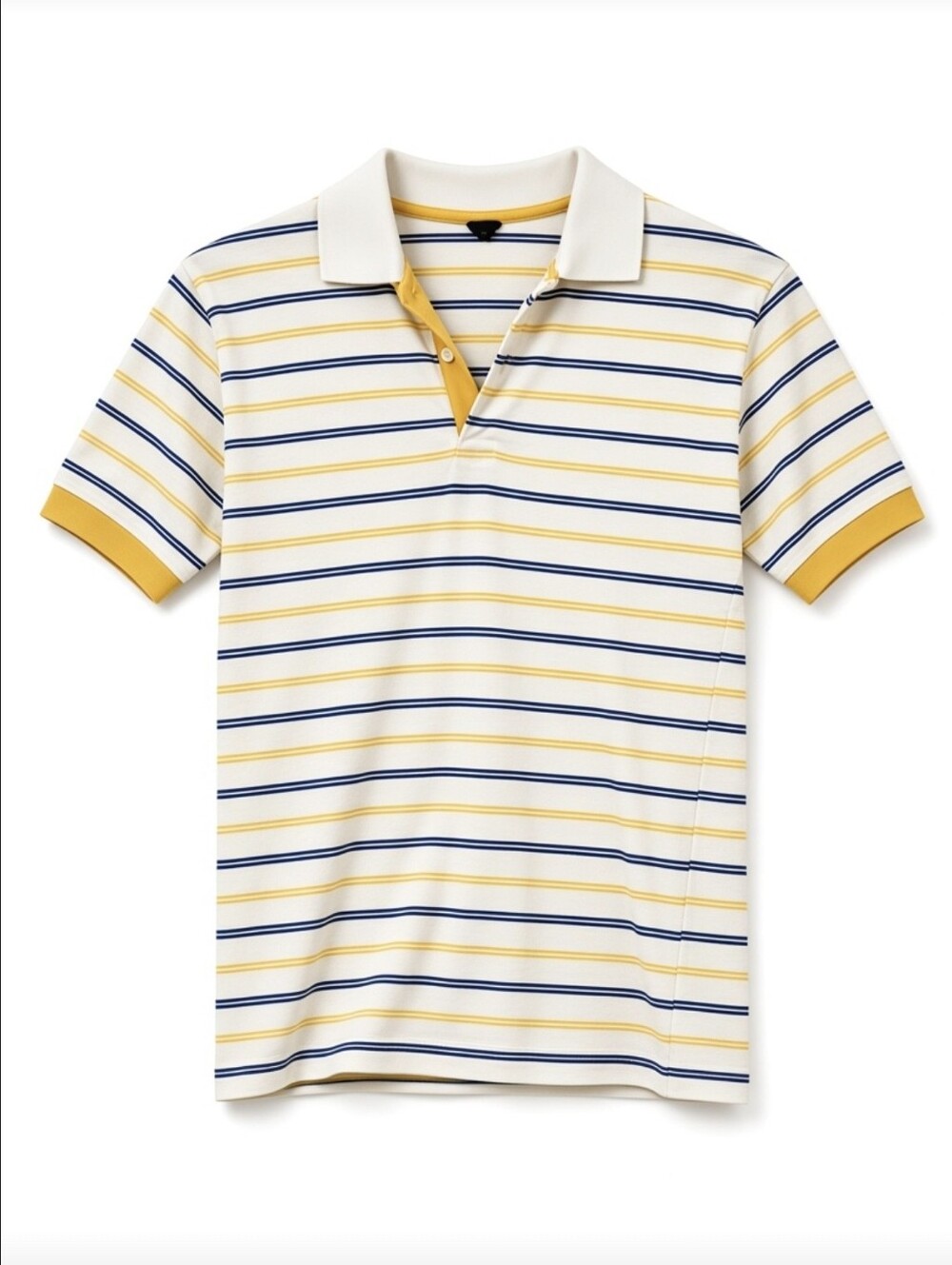 Vintage Striped Knit Polo Shirt Yellow Blue Open Collar Short Sleeve